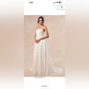 Lulu's Strapless White Lace Gown